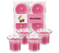 Hyoola Clear Cup Scented Votive Candles - Wild Cherry Votive Candles Scented - 12 Hour Burn Time - 4 Pack - European Made