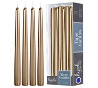 Hyoola Metallic Antique Gold Taper Candles - 300 mm (12 Inch) Unscented Dripless Taper Candles - 10 Hour Burn Time - 12 Pack