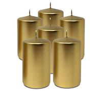 Hyoola Metallic Pillar Candles - 6 Pack - Gold - 60/100 mm (2.4 x 4 Inch) - Unscented