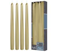 Hyoola Tall Taper Candles - 250 mm (10 Inch) Metallic Cream Gold Unscented Dripless Taper Candles - 8 Hour Burn Time - 4 Pack