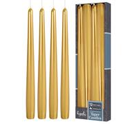 Hyoola Tall Taper Candles - 300 mm (12 Inch) Metallic Gold Unscented Dripless Taper Candles - 10 Hour Burn Time - 4 Pack