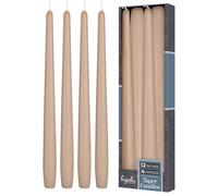 Hyoola Tall Taper Candles - 300 mm (12 Inch) Sahara Beige Unscented Dripless Taper Candles - 10 Hour Burn Time - 4 Pack