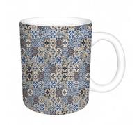 HYOSXC Coffee Mug Funny Mug,Moroccan, Ethnic Oriental Style Figures and Petals Hippie Vintage Triba,Tea Cup Cup Gift Birthday Work Office Christmas Printed Coffee Cup 11Oz Cups 330ml Large Coffee Mug