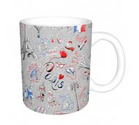 HYOSXC Coffee Mug Funny Mug,Paris, Romantic Decoration with Graffiti Style Eiffel Tower Theme,Tea Cup Cup Gift Birthday Work Office Christmas Printed Coffee Cup 11Oz Cups 330ml Large Coffee Mug