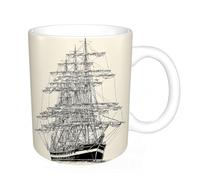 HYOSXC Coffee Mug Funny Mug,Pirate, Buccaneers Ship Sailing on Mysterious Waters Tropic Palm Trees,Tea Cup Cup Gift Birthday Work Office Christmas Printed Coffee Cup 11Oz Cups 330ml Large Coffee Mug