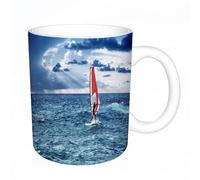 HYOSXC Coffee Mug Funny Mug,Windsurfing at sea, red sail and Waves, Blue Ocean, Outdoor,Tea Cup Cup Gift Birthday Work Office Christmas Printed Coffee Cup 11Oz Cups 330ml Large Coffee Mug