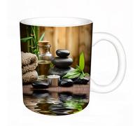HYOSXC Coffee Mug Funny Mug,Zen Basalt Stones and spa Oil on the Wood,Tea Cup Cup Gift Birthday Work Office Christmas Printed Coffee Cup 11Oz Cups 330ml Large Coffee Mug