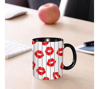 HYOSXW Coffee Mug Funny Mug,Red Lips, Black Curly Hair, Minimalist Lines, Sexy Silhouette,Tea Cup Cup Gift Birthday Work Office Christmas Printed Coffee Cup 11Oz Cups 330ml Large Coffee Mug