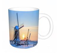 HYOSXW Coffee Mug Funny Mug,Windmill Decoration, Frozen Winter View Windmill in Holland,Tea Cup Cup Gift Birthday Work Office Christmas Printed Coffee Cup 11Oz Cups 330ml Large Coffee Mug