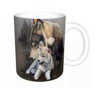 HYOSXW Coffee Mug Funny Mug,Wolf Father and Wolf Baby Cuddling Together on the Grass on Forest Back,Tea Cup Cup Gift Birthday Work Office Christmas Printed Coffee Cup 11Oz Cups 330ml Large Coffee Mug