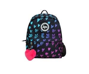 Hype Girls Backpack, Black with Blue, Pink & Purple Scribble Style Hearts, School Bag for Kids, Comfortable Rucksack with Bottle Holder, 3 Storage Compartments, Padded, Adjustable Straps & Grab Handle