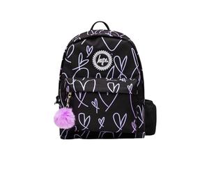 hype Girls Backpack, Black with Purple Iconic Glitter Scribble Hearts, School Bag for Kids, Comfortable Rucksack with Bottle Holder, 3 Storage Compartments, Padded, Adjustable Straps & Grab Handle