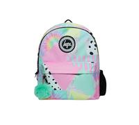 hype Girls Backpack, Multicolour Pastel Collage | Multicolour school rucksack for class and weekends, with 3 compartments, laptop sleeve, bottle holder and pom pom charm