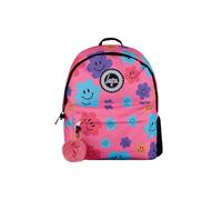 Hype Girls Backpack, Pink with Happy Flowers in Pink, Blue & Purple, School Bag for Kids, Comfortable Rucksack with Bottle Holder, 3 Storage Compartments, Padded, Adjustable Straps & Grab Handle