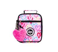 hype Girls Lunch Box, Pink with Neon Graffiti Style Hearts, School Bag for Kids, Stylish Lunch Bag with Bottle Holder, 3 Storage Compartments, Inside Thermal Lining & Grab Handle
