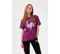 Hype Girls Purple Neon Cheetah Foil Script T-Shirt Colour: Purple, Size: 11-12 years