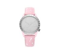 Hype Pink Leather White Paint Effect Strap Watch