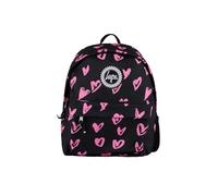 hype school uni casual work hiking day backpacks for kids boys girls teens men and women (Black/Pink Scribble Hearts, One Size)