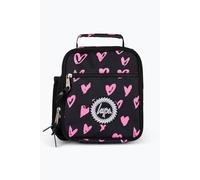 hype Unisex Lunch Box, Black with Pink Iconic Glitter Scribble Hearts, School Bag for Kids, Stylish Lunch Bag with Bottle Holder, 3 Storage Compartments, Inside Thermal Lining & Grab Handle