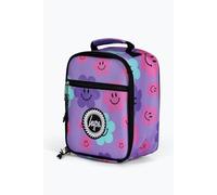 hype Unisex Lunch Box, Purple with Happy Flowers in Pink, Blue & Purple, School Bag for Kids, Stylish Lunch Bag with Bottle Holder, 3 Storage Compartments, Inside Thermal Lining & Grab Handle