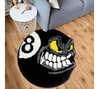 HYPEECE Angry 8 Ball Area Rug, 40" Round Black Tufted Polyester Rug for Bedroom, Living Room, Bathroom Decor