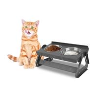 Hypeety Elevated Cat Bowls Stainless Steel Raised Feeding Station with Carbon Steel Stand Whisker Friendly Adjustable Angle 15° Tilted Anti-Vomiting Bowls for Indoor Cats and Puppy