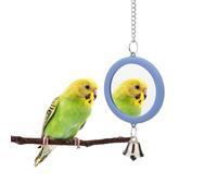Hypeety Pet Bird Mirror with Bell Interactive Parrot Toy Bird Cage Mirror for Cockatiel Parakeets Canaries Budgie (BLUE)