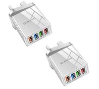 Hyper Charge Pro Charger, 4-Port Quick Charge 3.0 Hub, USB Plug Fast Charging with Temp Control, Allows Simultaneous Charging Of Up To Four Devices, Compatible with All Phones & Devices (White_2Pcs)