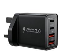 Hyper Charge Pro Charger, 55W C Type Charger Plug with 2 USB A Ports, Multi USB UK Plug Fast Charge Power Adapter Head Compatible for Iphone 17 16 15 Samsung IPad Multi USB, Black