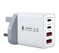 Hyper Charge Pro Charger, 55W C Type Charger Plug with 2 USB A Ports, Multi USB UK Plug Fast Charge Power Adapter Head Compatible for Iphone 17 16 15 Samsung IPad Multi USB, White