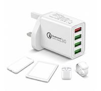 Hyper Charge Pro Charger UK, 4-Port Quick Charge 3.0 Charger Plug, HyperchargePro Fast Charging Hub for Phone, Tablets & USB Devices, Intelligent Wall Plug Power Adapter (White)