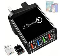 Hyper Charge Pro, Hyper Charge Pro Charger, 4-Port Quick Charge 3.0 Hub with Temp Control & Fast Charging, USB Plug Fast Charging, Allows Simultaneous ChargingOf Up To Four Devices (Black)