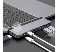 Hyper drive Usb C Hub, Best Type-C Duo Adapter 50Gbps For Macbook Pro 2017/2016 13" 15", 7In2: Usb-C 100W Power Delivery, Usbc 5Gbps Data, 4K Hdmi, Microsd/Sd Card Reader, 2Xusb 3.1 Ports By Sanho Space Gray