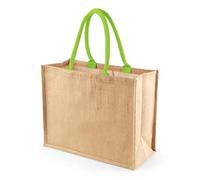 Hyper Mart Classic Large Strong Jute Shopper Bag Natural 100% Hessian with Waterproof Lining (LIME GREEN HANDLES)