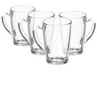 Hyper Mart Clear Glass Coffee, Tea Mug Set, (4 Pack) -36 cl-12Ounce with Convenient Handle, for Hot/Cold Beverages, Thermal Shock Resistant, Tempered Glass, for Cappuccino, Latte, Espresso,