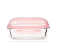Hyper Mart Cook, Store, & Serve Rectangular Glass Food Storage Dishes with Pink Lids,BPA Free, Suitable for Oven, Micrwave & is Disher Safe. (16cm x12cm x 6 cm - 0.67 Ltr.)
