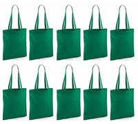 Hyper Mart Cotton 5oz(150gsm) Eco friendly Plain Natural Reusable Shopping Tote Bags Eco Friendly Long Handle Grocery Bag (Green, 10 bags)