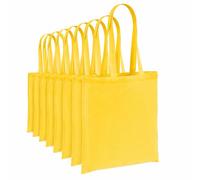 Hyper Mart Cotton 5oz(150gsm) Eco friendly Plain Natural Reusable Shopping Tote Bags Eco Friendly Long Handle Grocery Bag (Yellow, 10 bags)