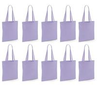 Hyper Mart Cotton 5oz(150gsm) Eco friendly Plain Natural Reusable Shopping Tote Bags Eco Friendly Long Handle Grocery Bag (Lavender, 10 bags)
