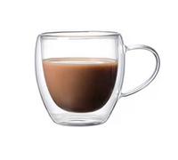 Hyper Mart Double Walled Borosilicate Glass Coffee Mug with Handle, Heat Resistant, for Coffee, Tea, Latte, Espresso, Pack of 2 (250ml)