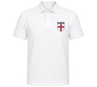 Hyper Mart England Polo Shirt for Men, St George Cross Shield Print, Cotton, Casual Top, White, Red, Navy Blue (UK, Alpha, XL, Regular, Regular, White)