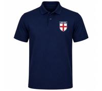 Hyper Mart England Polo Shirt for Men, St George Cross Shield Print, Cotton, Casual Top, White, Red, Navy Blue (UK, Alpha, XL, Regular, Regular, Navy)