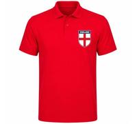 Hyper Mart England Polo Shirt for Men, St George Cross Shield Print, Cotton, Casual Top, White, Red, Navy Blue (UK, Alpha, XL, Regular, Regular, Red)