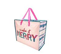 Hyper Mart Jumbo Reusable Christmas Tote Bags, PP Woven Fabric Christmas Bags with Handle 47cm (h) x 56cm (w) x 27cm (d) (MERRY)