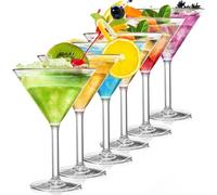 Hyper Mart Set of 6 Unbreakable Martini Glasses, 300ml/9 Ounce Cocktail Glasses for Whiskey, Margarita, Manhattan, Holiday, Party, Reusable, Break Resistant, Clear Polycarbonate Plasticware