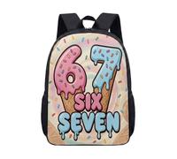 Hyper-Pop 67 Dessertcore Backpack - Artistic Food-ified Numeral Print - 17 Inch Durable Aesthetic Daypack for Daily Commute & Travel