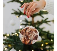 Hyper Realistic Dog Ceramic Christmas Ornaments - 2.8 Inch Round Double-Sided Xmas Tree Decorations with Gold Ribbon for Home Holiday Decor, Gift for Family & Friends