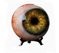 Hyper-Realistic Monster Eye Decor - 3D Eyeball Ornament with Stand, Creepy Realistic Eyeball Sculpture, Unique Horror Gift for Halloween, Gothic & Dark Home Decor Lovers (Yellow)