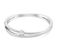 Swarovski Hyperbola Bangle Bracelet, Overlapping Design with Clear Crystals and Oval-Cut Centre Stone in a Rhodium-Finished Setting, Size M, Part of the Hyperbola Collection