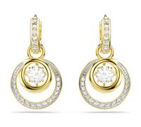 Hyperbola Gold Tone Plated Round Cut Crystal Drop Earrings
